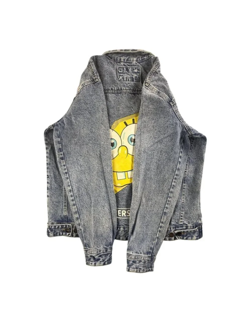 SpongeBob Members Only Jacket Men XL Blue Denim Nickelodeon Cartoon Jean Trucker